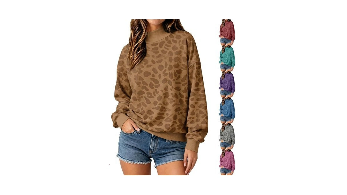 Mock Neck Sweatshirt Women Graphic Leopard Oversized Y2k Cute Sweatshirts