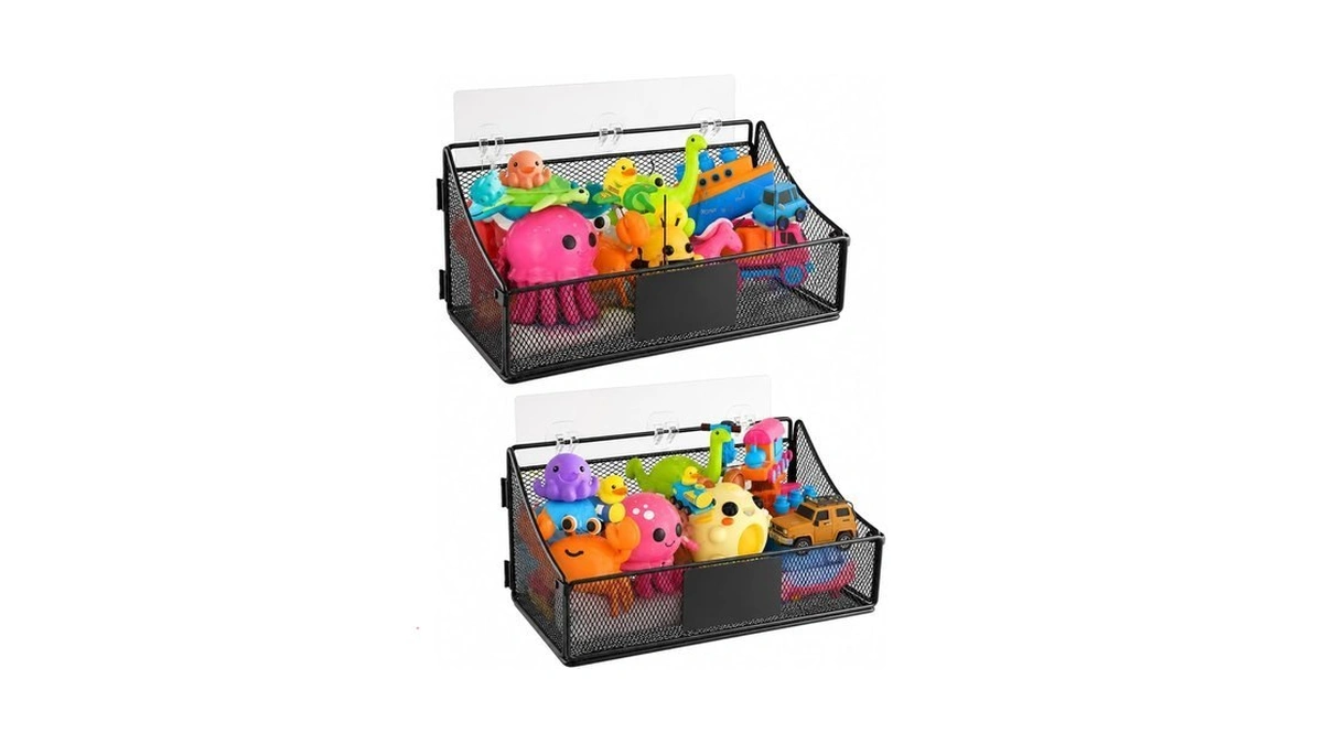 Mowhut Bath Toy Storage Basket, 2 Pack Metal Mesh Wall