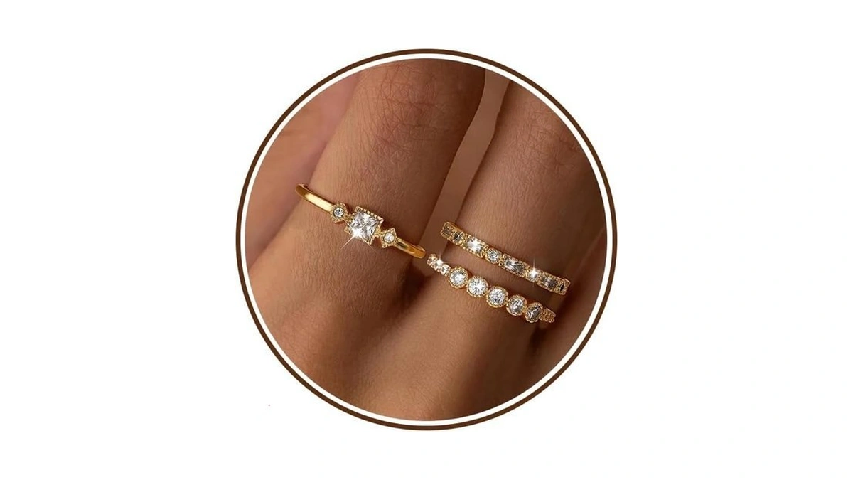 Chihayafuji 3 Pcs Stackable Rings For Women 14k Gold Plated
