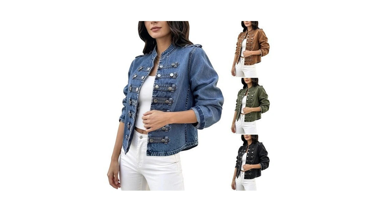 Tangnade Jean Napoleon Jacket Women Fall Vintage Military Denim Jackets