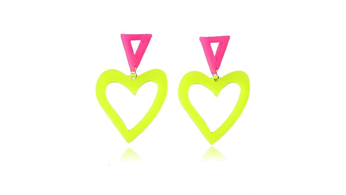 Colorful Retro Heart Earrings For Women Neon Geometric Dangle Jewelry