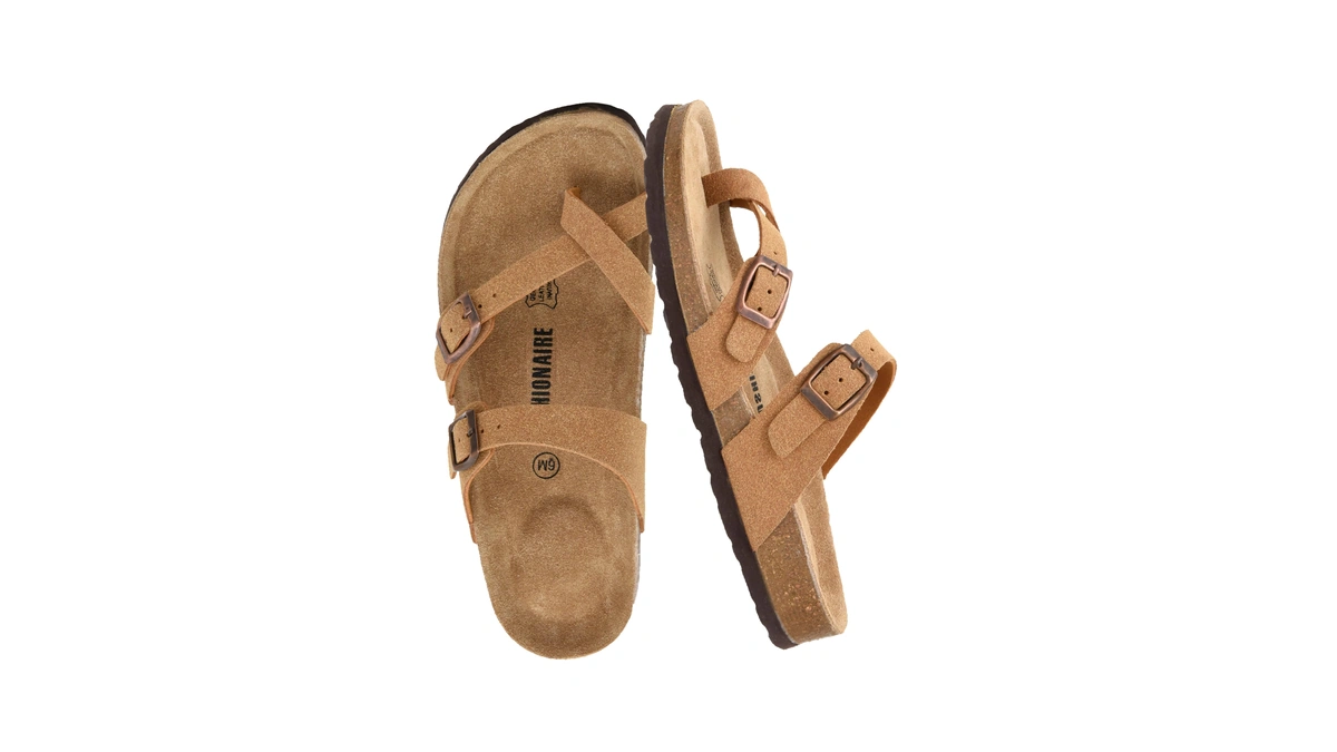 Cushionaire Luna Cork Footbed Sandals For Women With Crossover Straps,