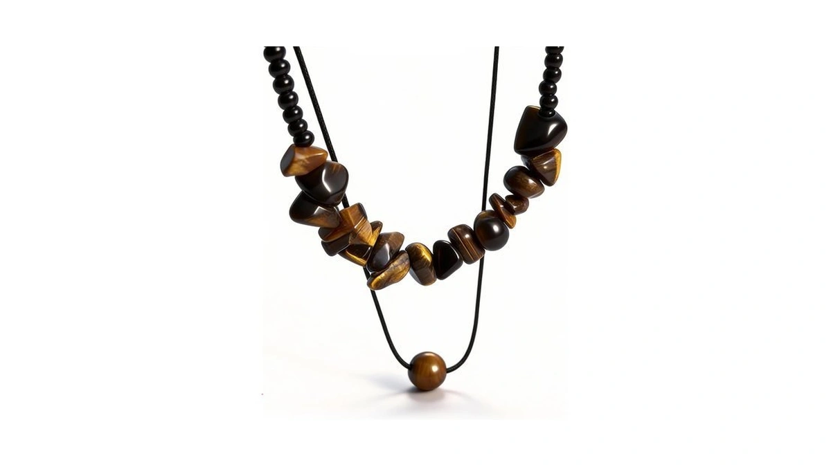 Zurlcdye Tiger Eye Layered Necklace For Women Double Strand Black