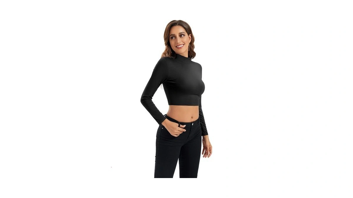 Long Sleeve Crop Tops For Women Mock Turtleneck For Women