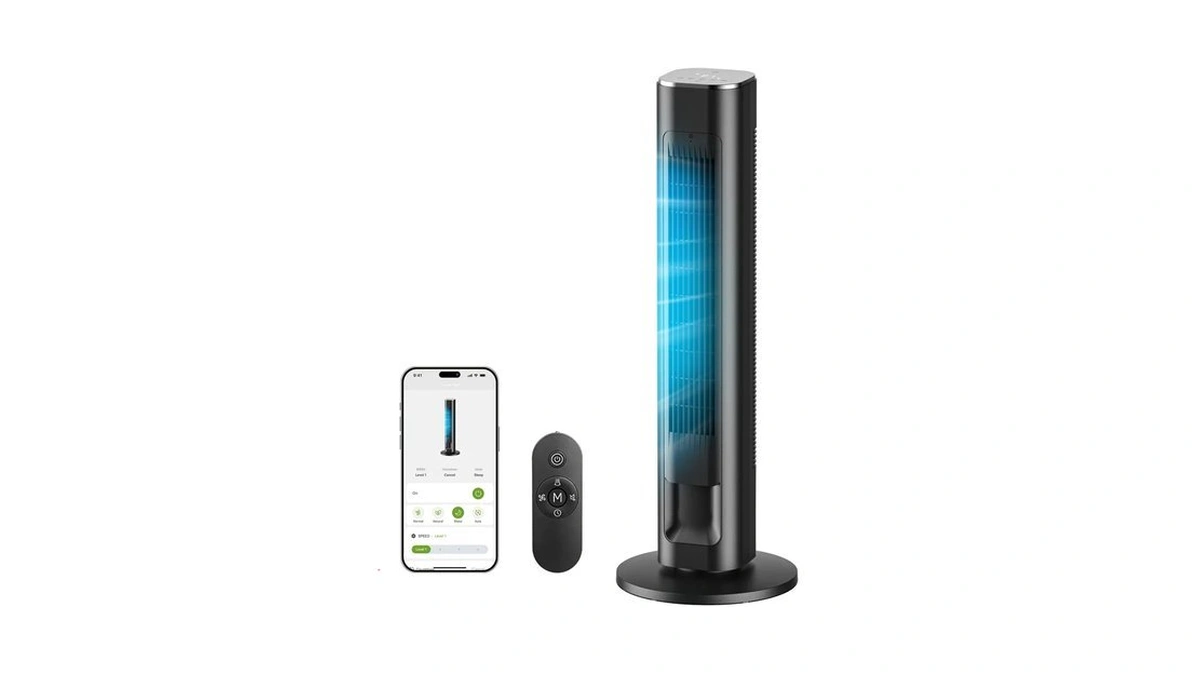 Morento Smart Tower Fan With Remote, Wifi/app/voice Control, 25db, Black