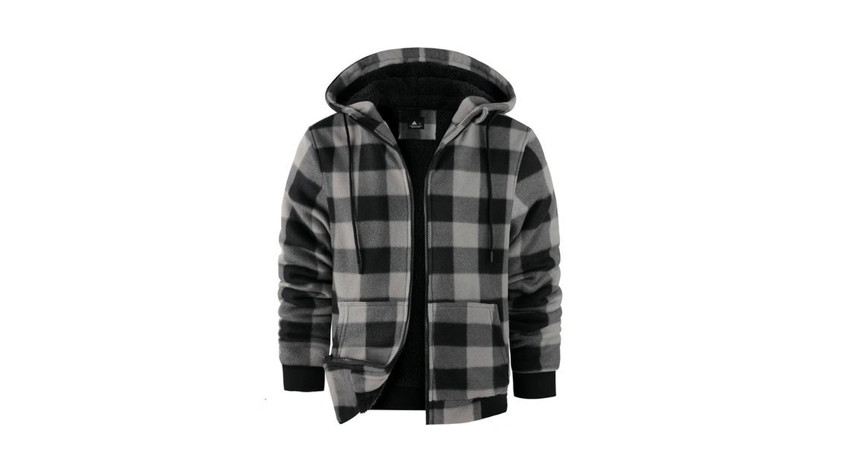 Zity Hoodies For Men Flannel Fleece Sweatshirt Plaid Zip Sherpa