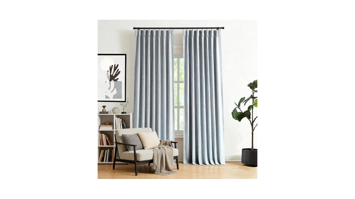 Hillcrest 63 Inch Long Blue Grey Pinch Pleated Linen Full