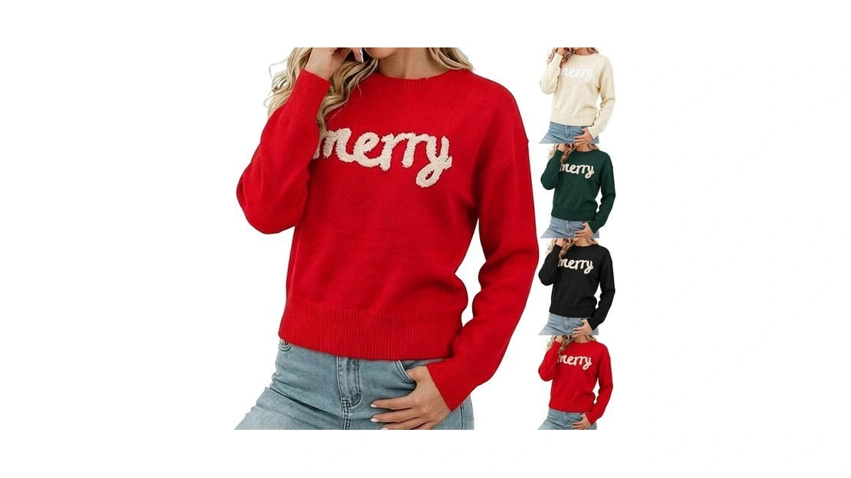 Merry Sweater Women Oversized Knit Pullover Christmas Sweaters Fall Fashion