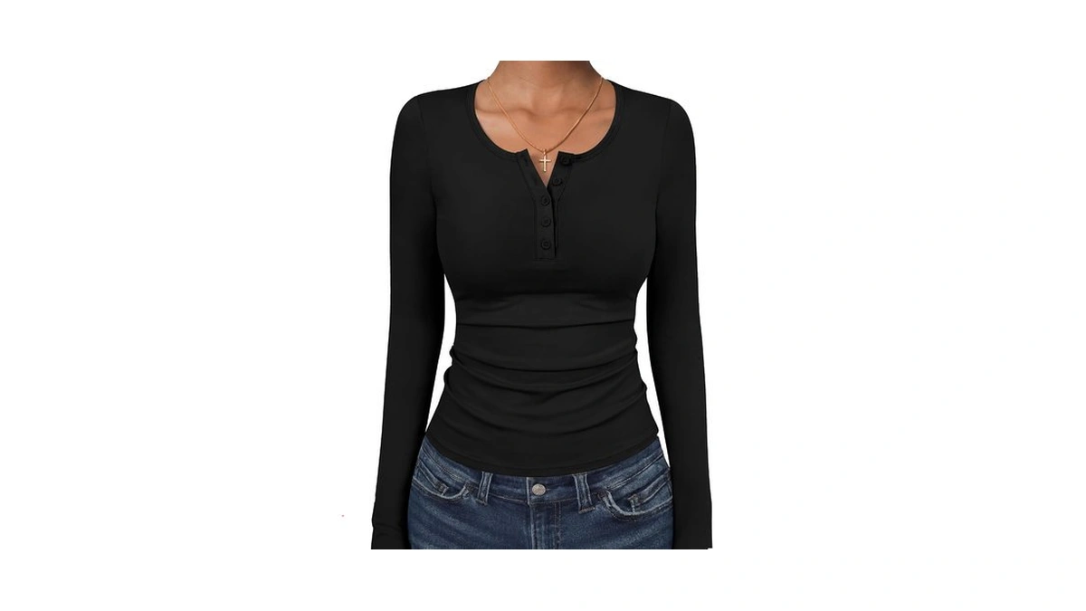 Anrabess Women's Long Sleeve Double Lined Henley Shirts,black,xs
