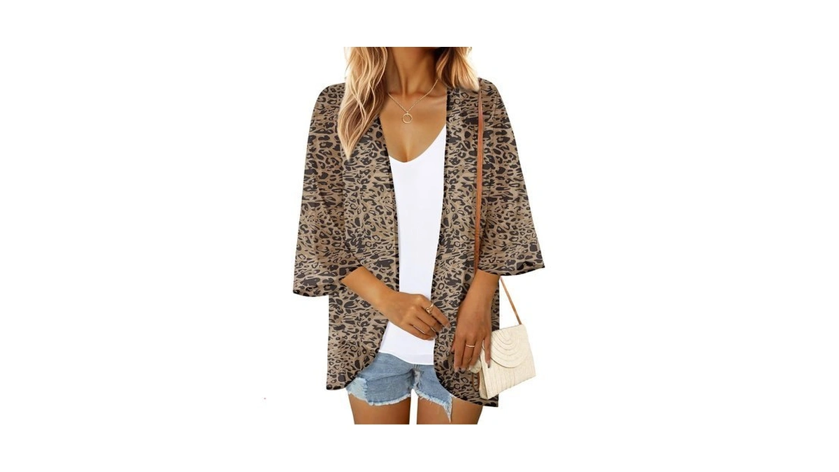 Gkbk Women's Floral Print Puff Sleeve Kimono Cardigan Loose Beachwear