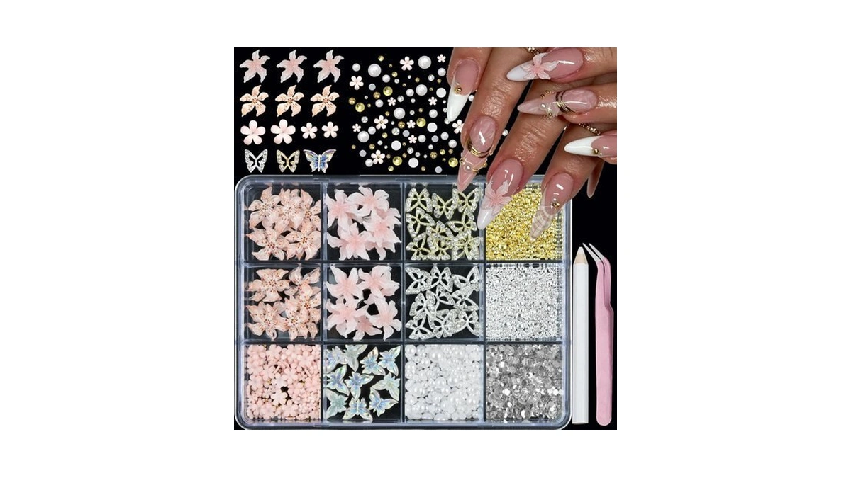 Yosommk 3d Light Pink Flower Nail Art Charms And Gems