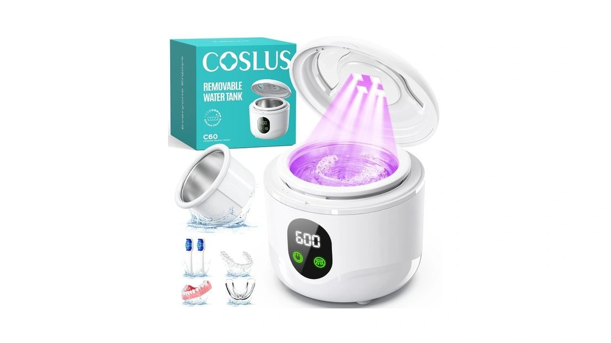 Coslus C60 Ultrasonic Retainer Cleaner Machine, 45khz Cleaning Pod, White