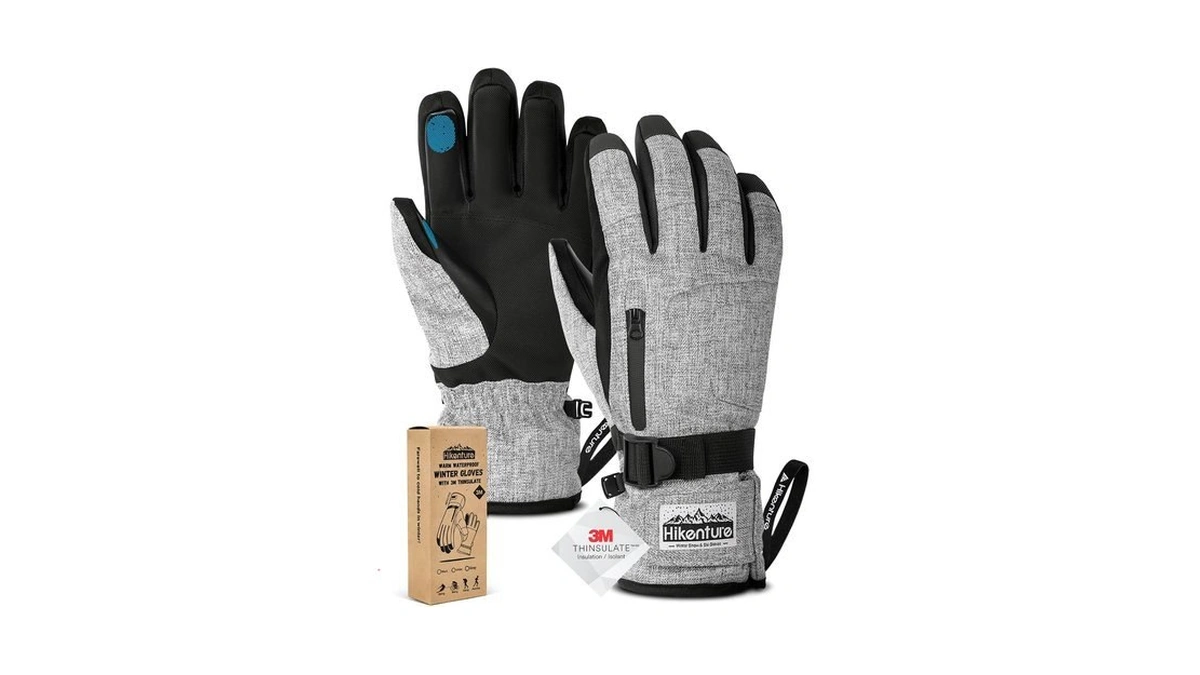 Hikenture Ski Gloves For Men&women, 3m Thinsulate Snow Gloves, Gray-m