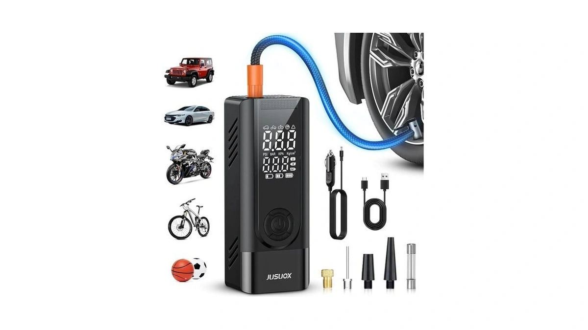Jusuox Tire Inflator Portable Air Compressor, 150 Psi Dual Power