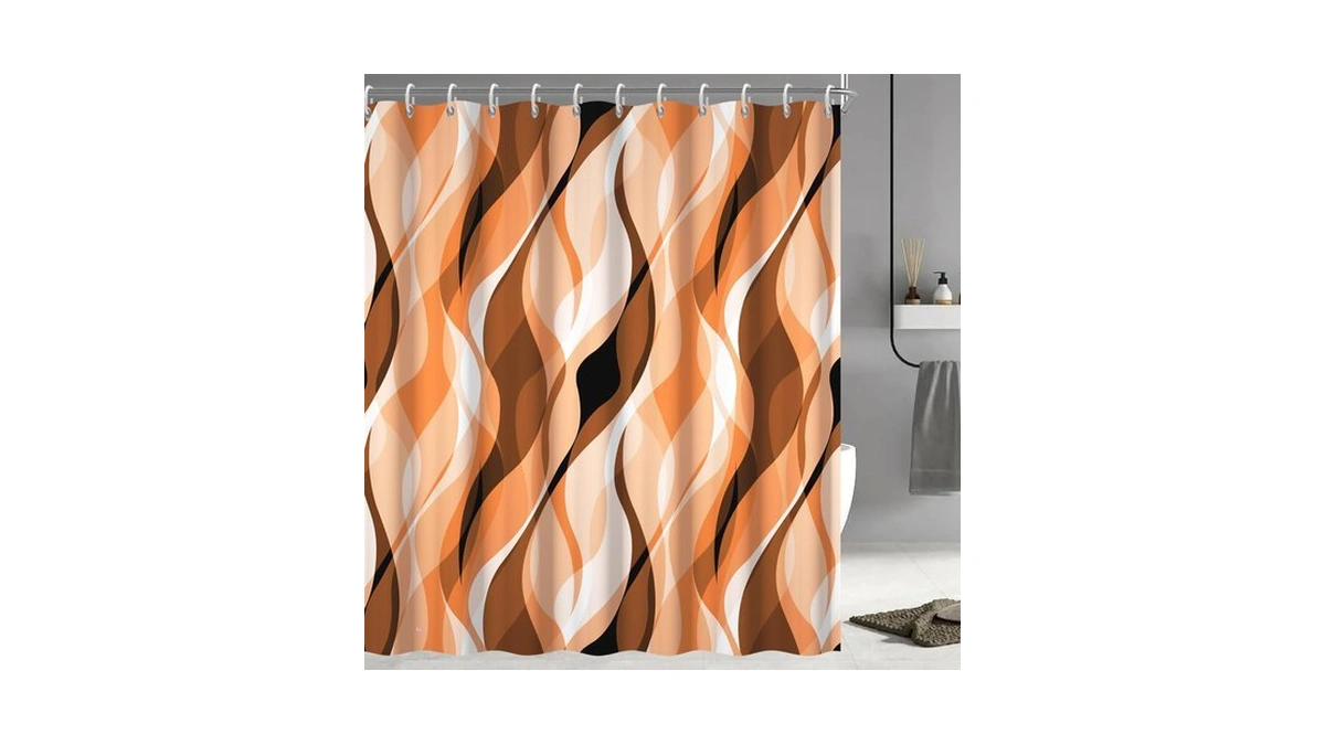 Ruelvth Orange Shower Curtain, Grey And Orange Striped Bathroom Decor