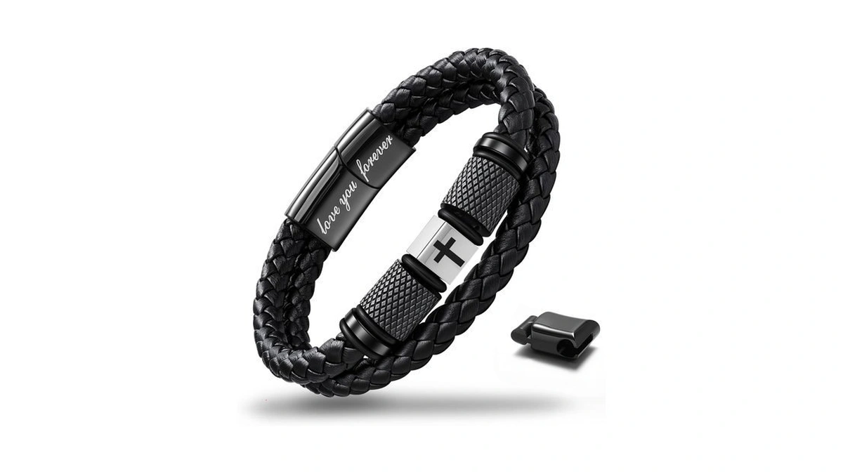 Leejory Christian Cross Bracelet, Braided Leather Gift For Dad