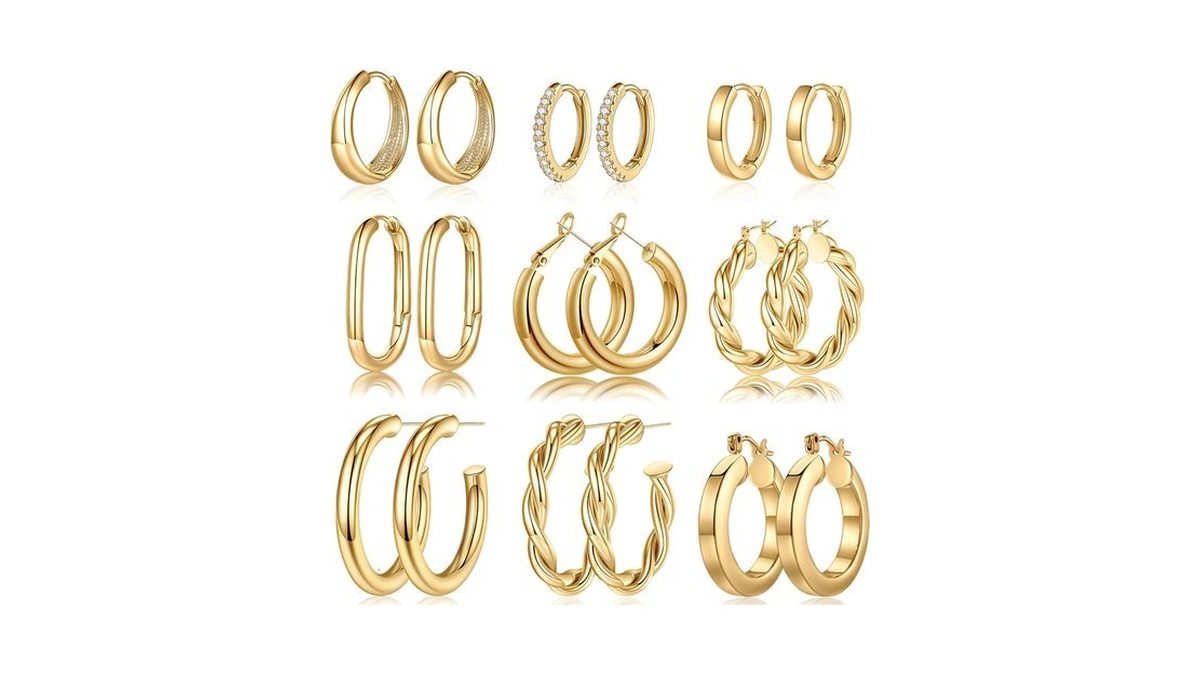 Yesteel Gold Hoop Earrings, 14k Gold Plated Earrings For Women