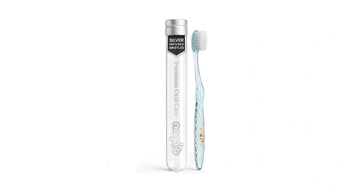 Nano-b Manual Toothbrush For Adults With Sensitive Gums, Silver Soft/medium