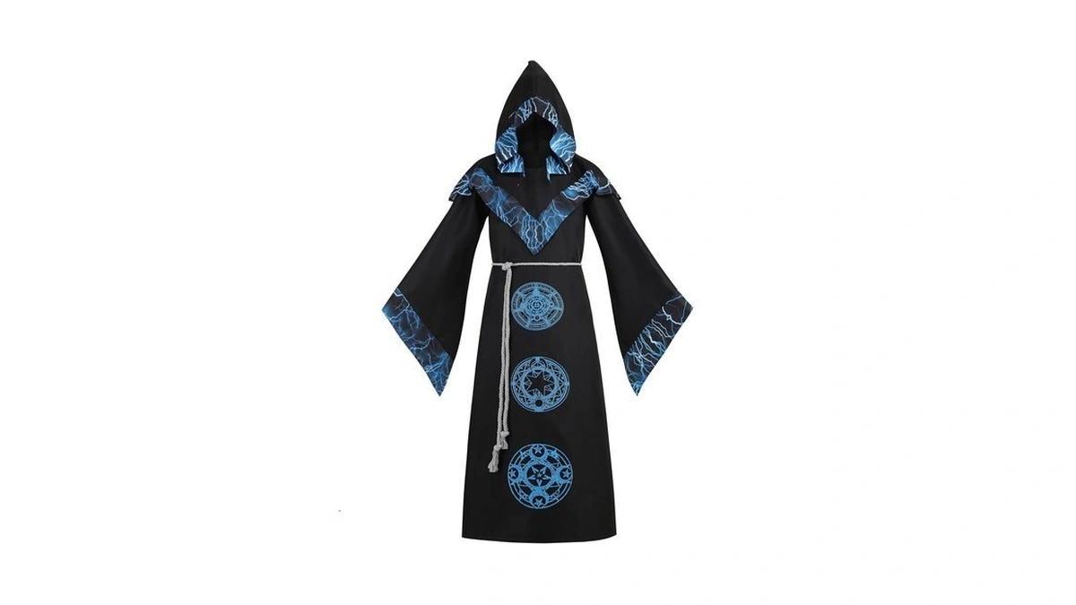 Yolsun Mens Wizard Costume Medieval Sorcerer Robe Halloween Dark Wizard