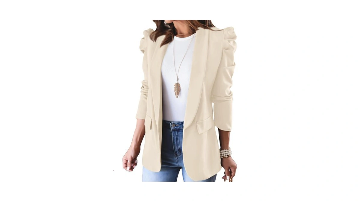 Kirundo Women's 2026 Spring Fall Casual Blazers Puff Sleeve(apricot, S)