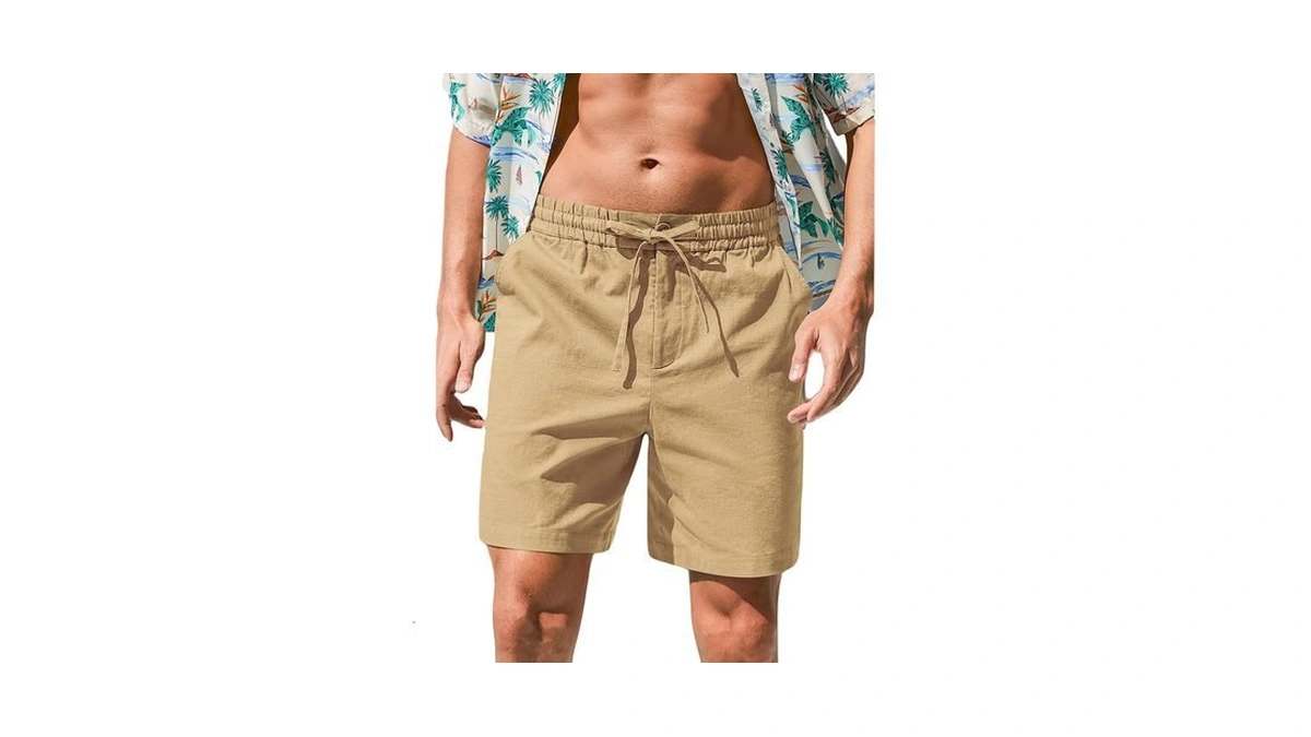 Rqp Mens Cotton Linen Shorts Casual Drawstring 7inch Inseam Shorts