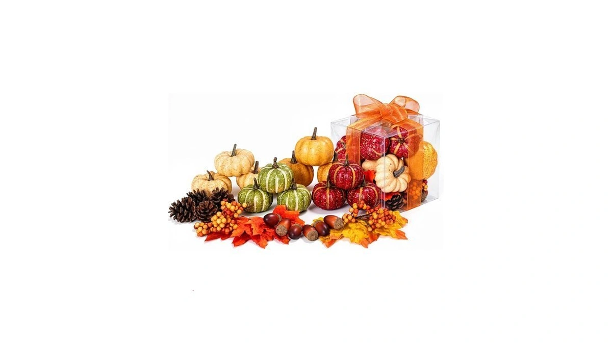 Keeplush 30pcs Artificial Pumpkins Set, Assorted Fall Fake Pumpkins Acorns