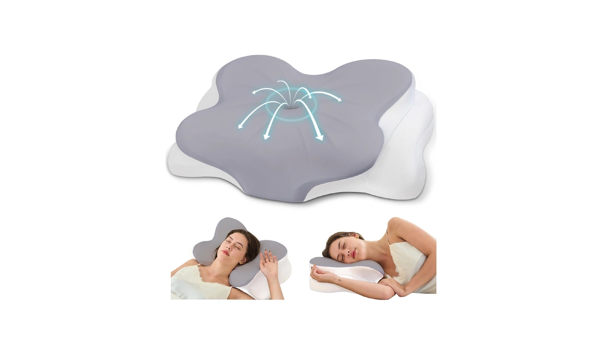 Cosbed Cervical Neck Pillow,memory Foam Pillow With Dual Height, Grey