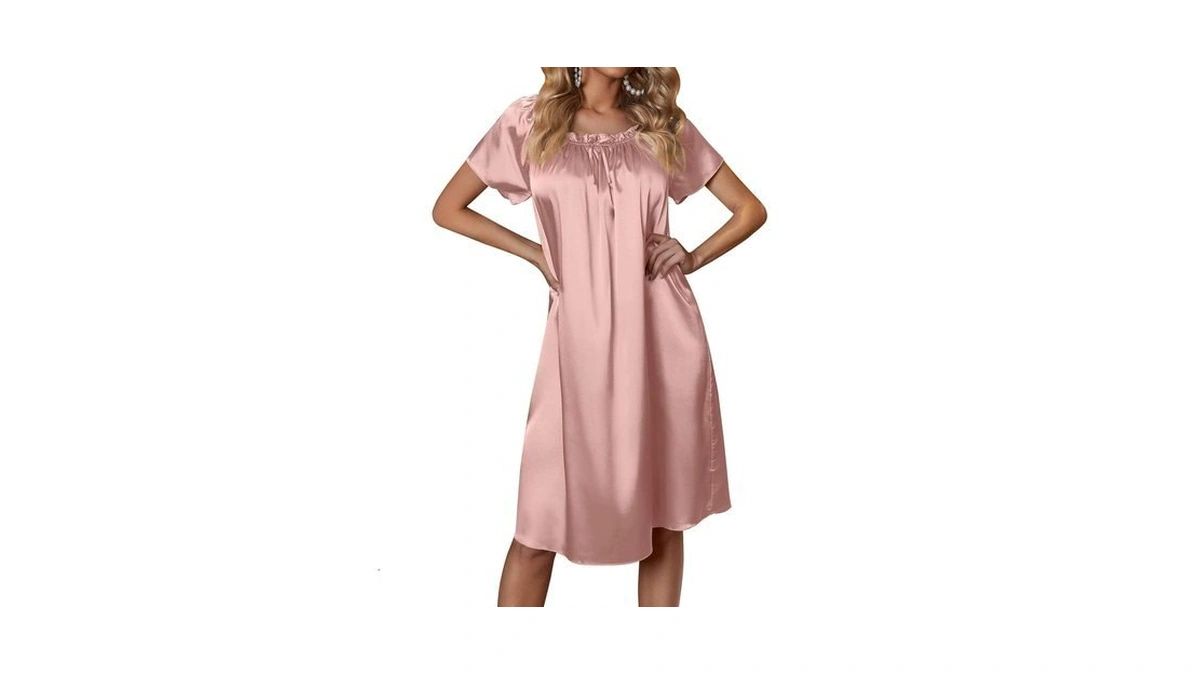 Ekouaer Nightgown For Women Satin Silk Night Gown Loose Plus