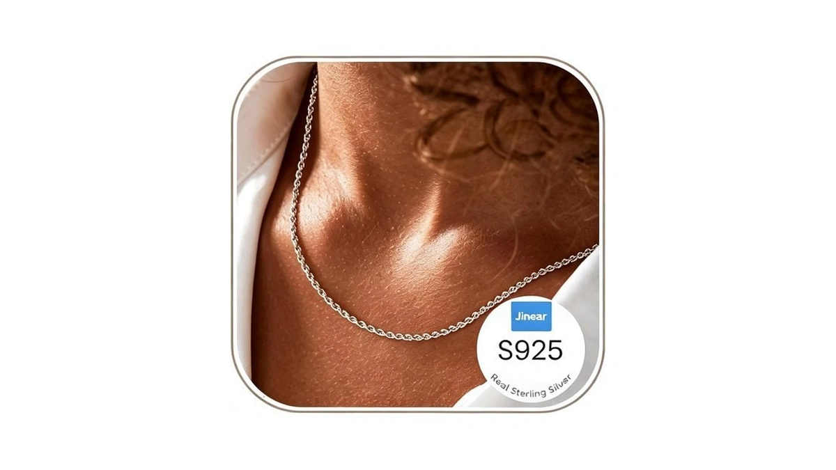Jinear 2mm Rope Chain 925 Sterling Silver Necklace For Women