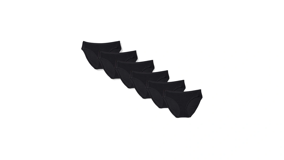 Amazon Essentials Women's Cotton Stretch Bikini Panty, 6-pack Underwear, Black,