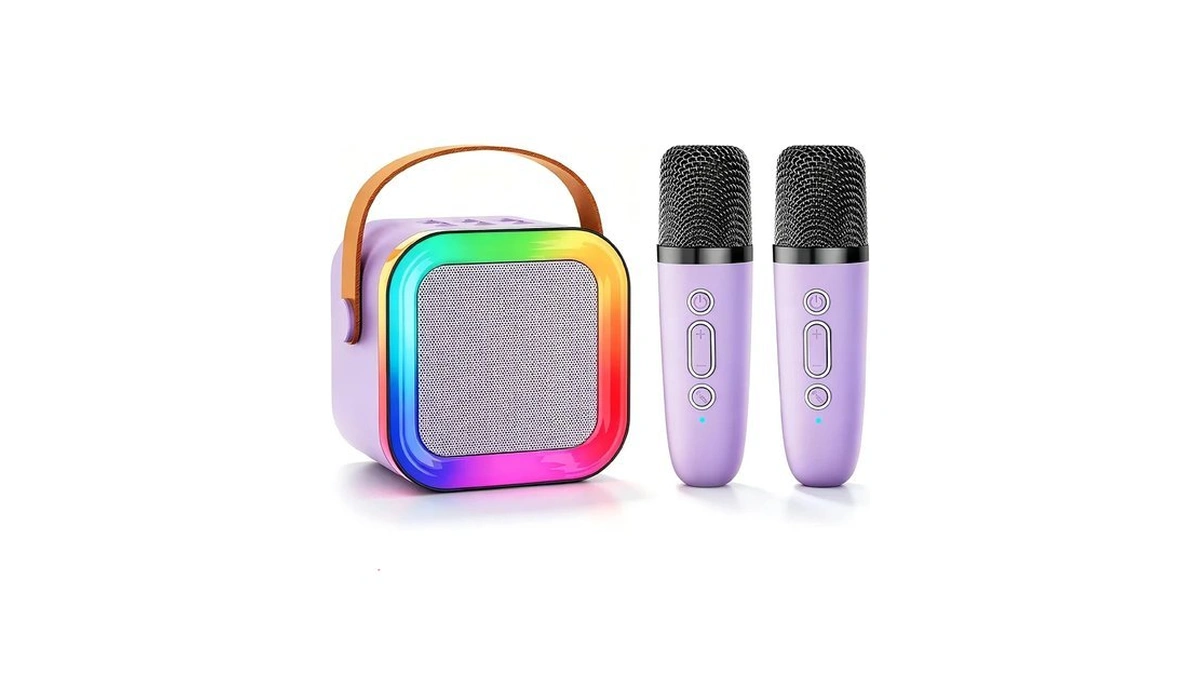 Mini Kids Karaoke Machine Toy Ages 3-12, 2 Wireless Mics