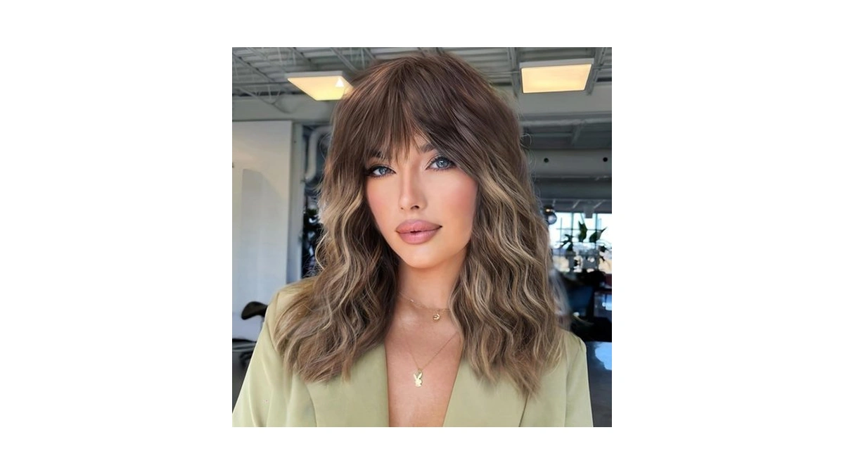 Kome Brown Curly Bob Wig With Bangs Short Wavy Brown
