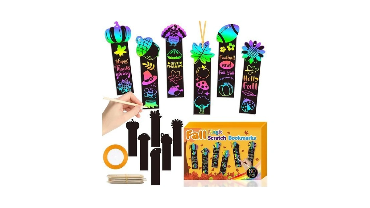Beyumi 60pcs Fall Harvest Scratch Bookmarks For Kids Diy Hello