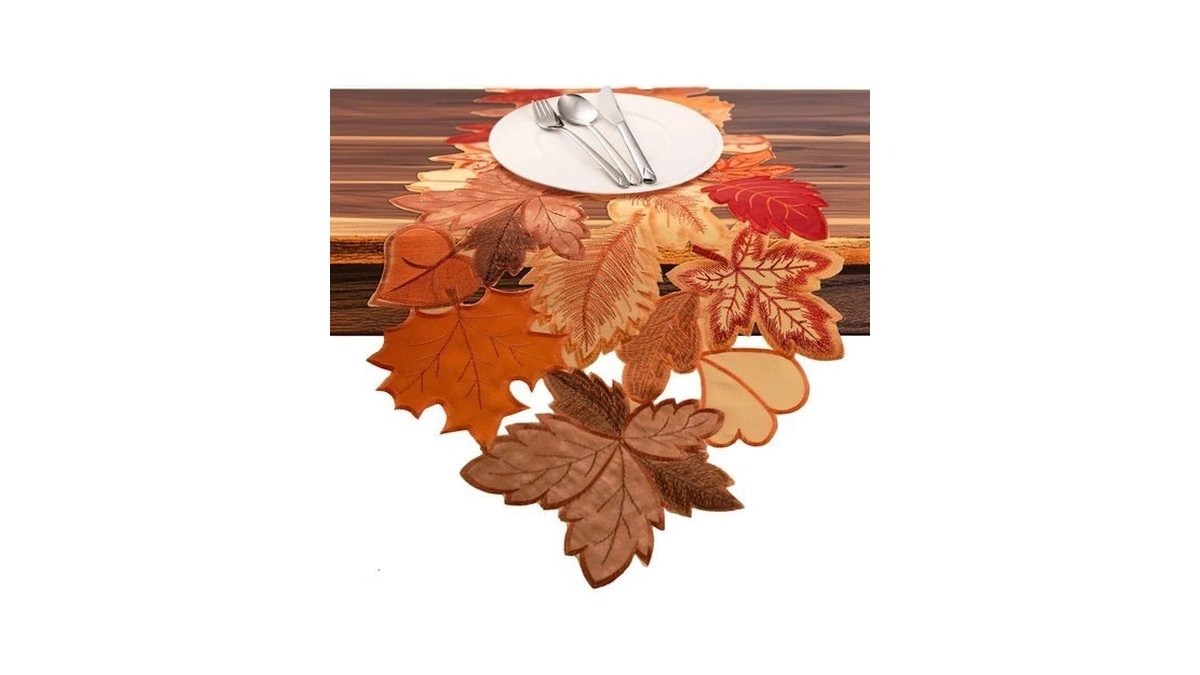 Fall Table Runner 120 Inches Long Autumn Maple Leaf Embroidered