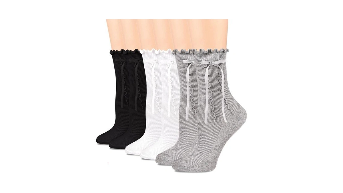 Bropapa Womens Crew Ruffle Socks - Cute Casual Calf Socks