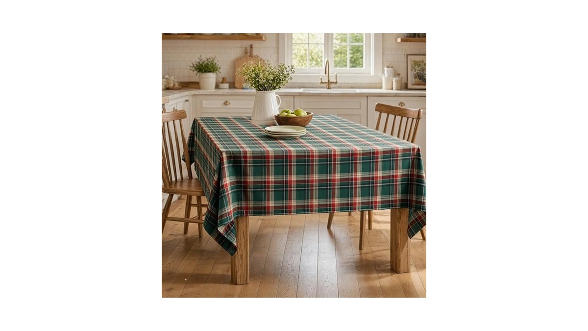 Uwwgkk 55x55 Inch Plaid Tablecloth Square Woven Checkered Table Cover