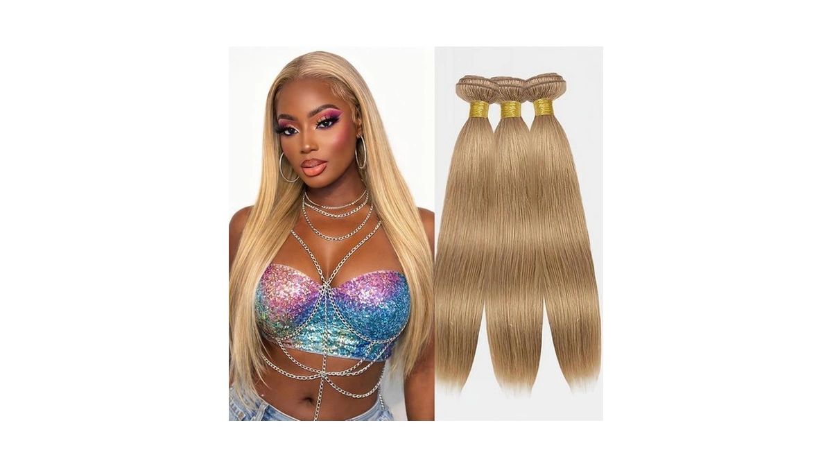 Honey Blonde Straight Human Hair Bundles 12 14 16 Inch