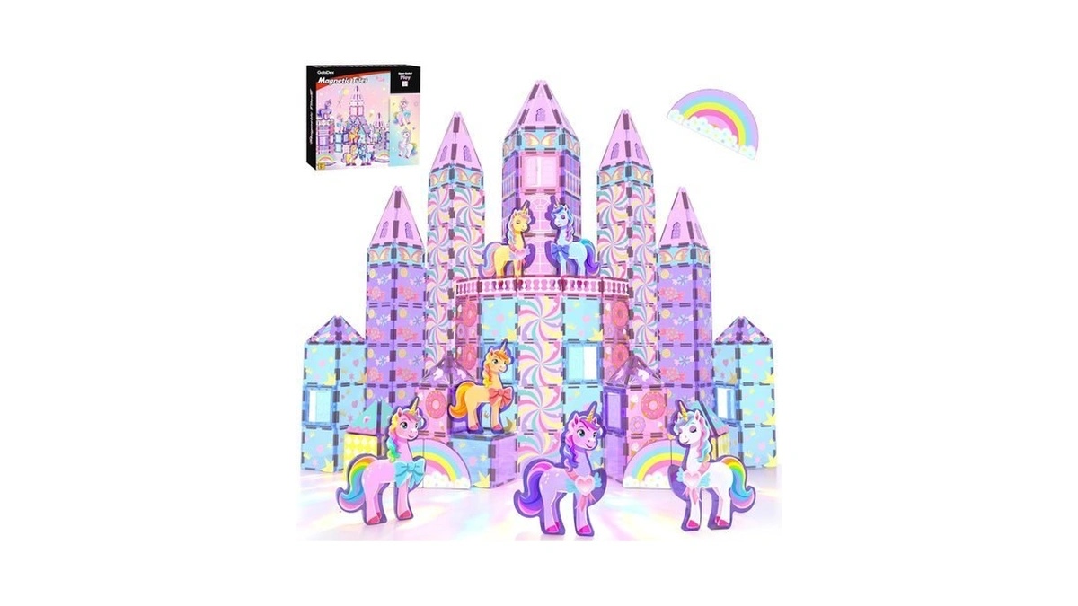 Gobidex 100pcs Magnetic Tiles Unicorn Toys Building Set With 6