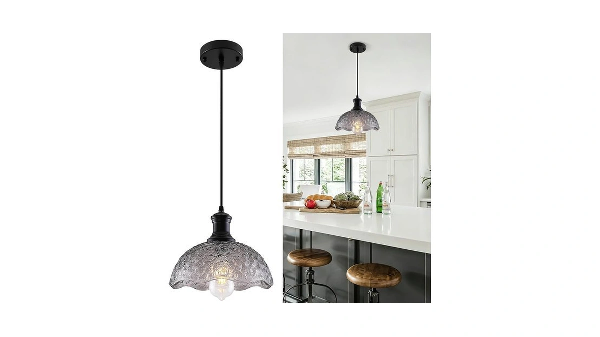 Pindodo Vintage Pendant Light, Smoke Gray Pendant Light Kitchen Island,
