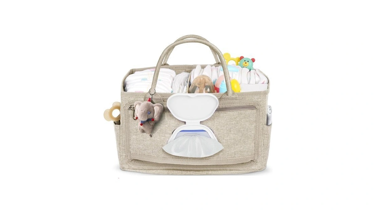 Volnamal Diaper Caddy With Wipe Dispenser One-handed Access, Beige