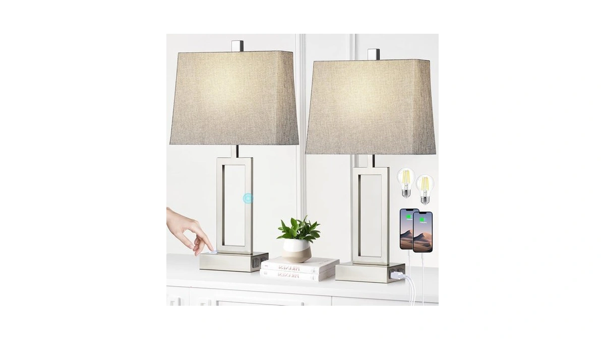 Lolikit 23.5" Touch Control Table Lamps, Metal Bedside Lamp For