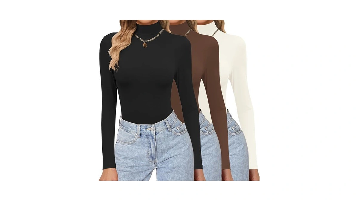 Ekouaer Womens 3 Pack Turtleneck Shirts Long Sleeve Mock Undershirts