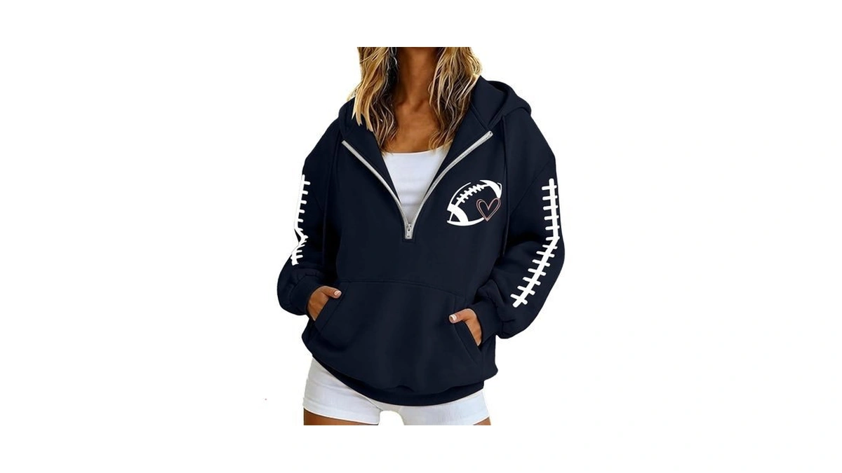 Quarter Zip Pullover Women Hooded Football Oversized Pullover Hoodies