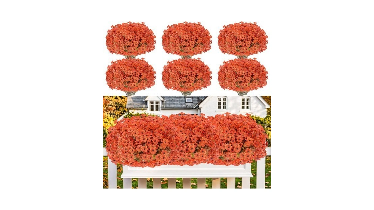 Letuoclips 13 Bundles Artificial Fall Flowers Fake Mums For Outdoor(orange)