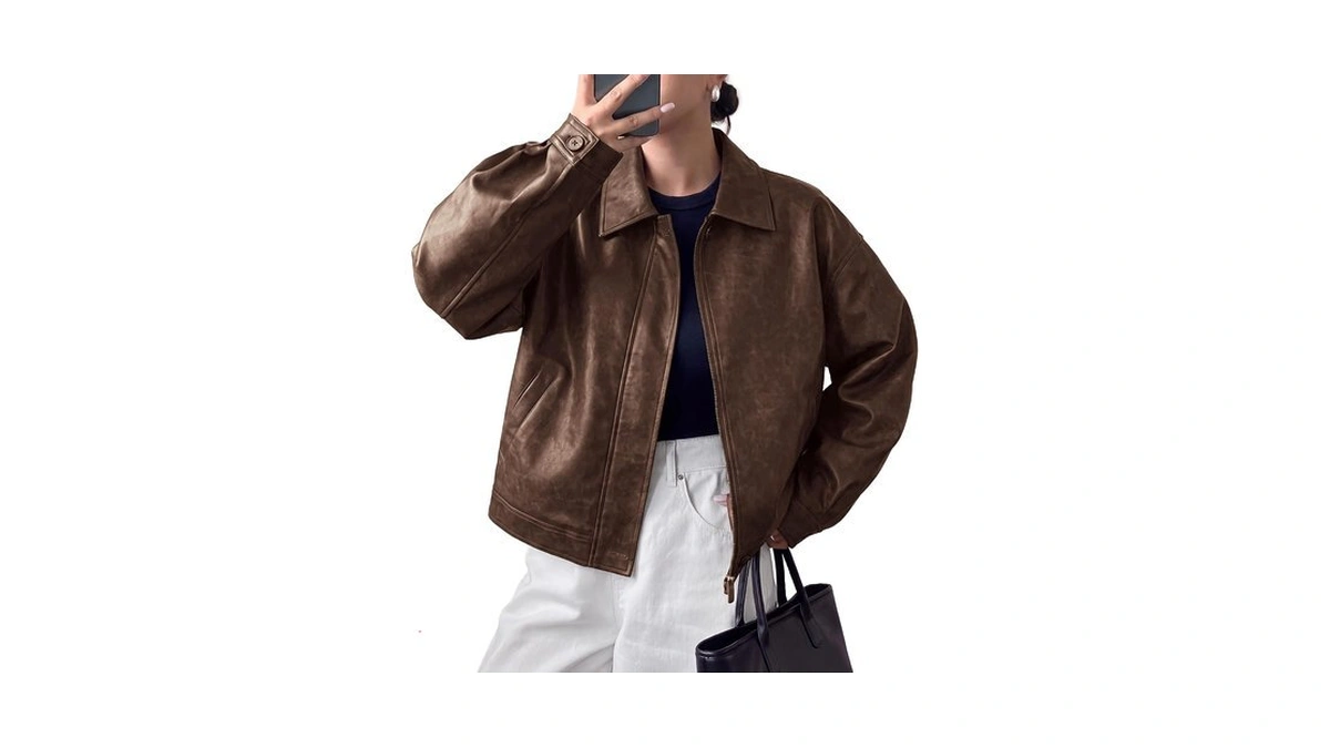 Prettygarden Women's Faux Leather Oversized Motorcycle Jackets,brown,s