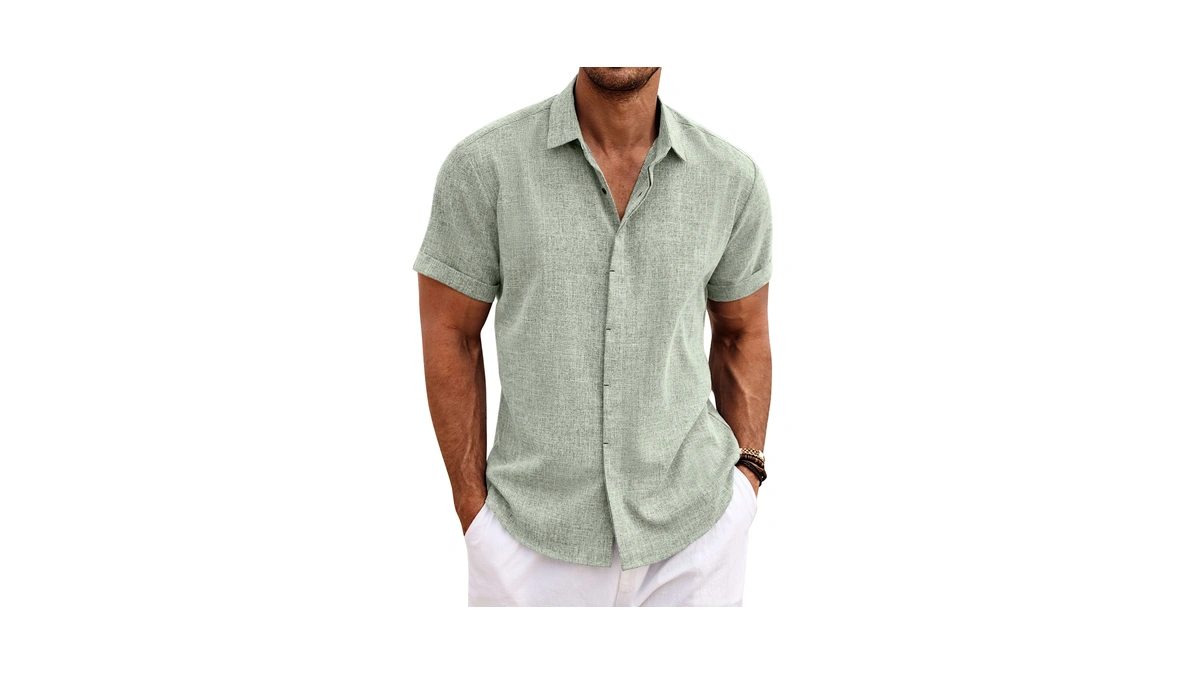 Coofandy Men's Casual Shirts Button Up Shirt Linen Summer Beach