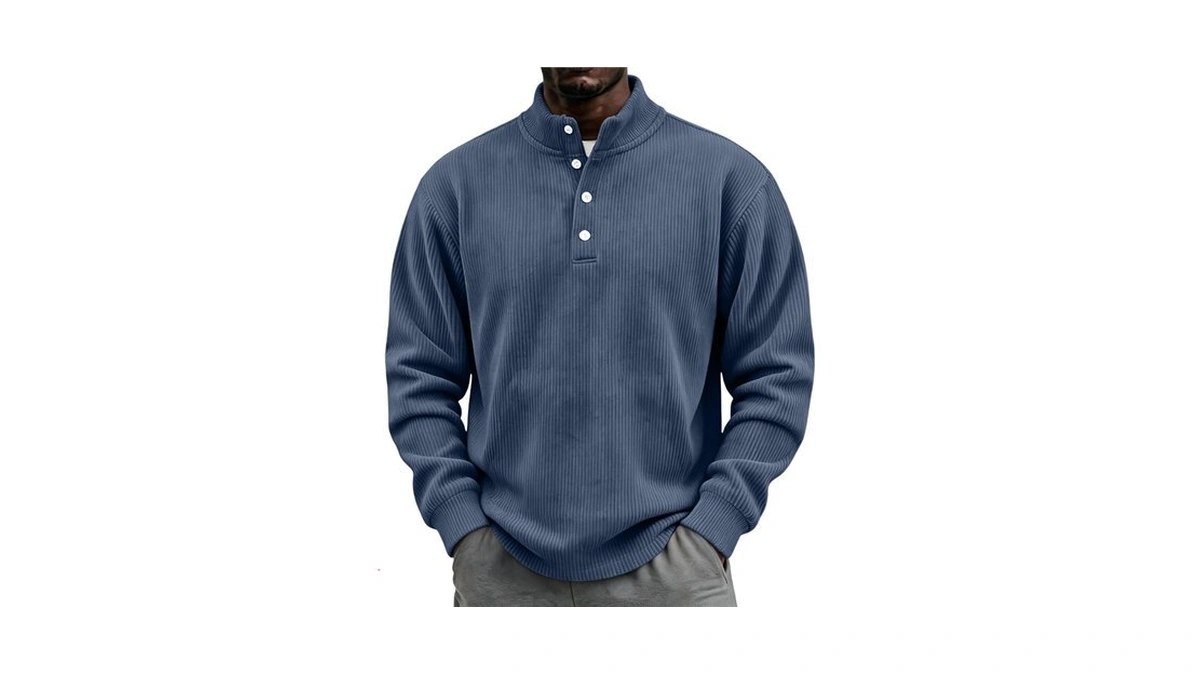 Mens Corduroy Mock Neck Sweatshirt Ribbed Pullover Long Sleeve Shirts