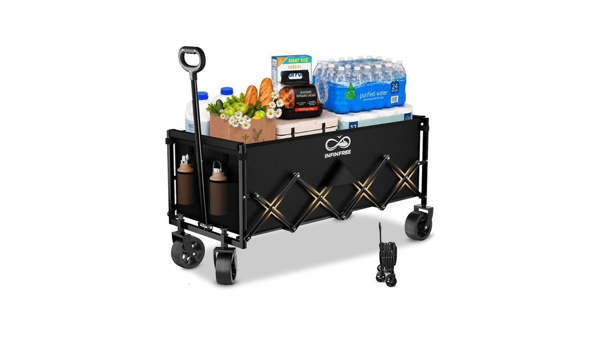Infinfree 34" Extra Long Foldable Wagon With All-terrain Wheels, 260