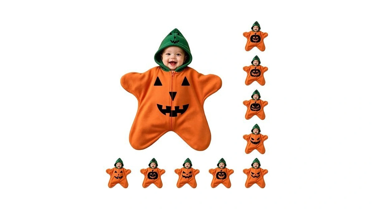 Baby Starfish Romper Halloween Pumpkin Costume Footie Fleece Jumpsuit