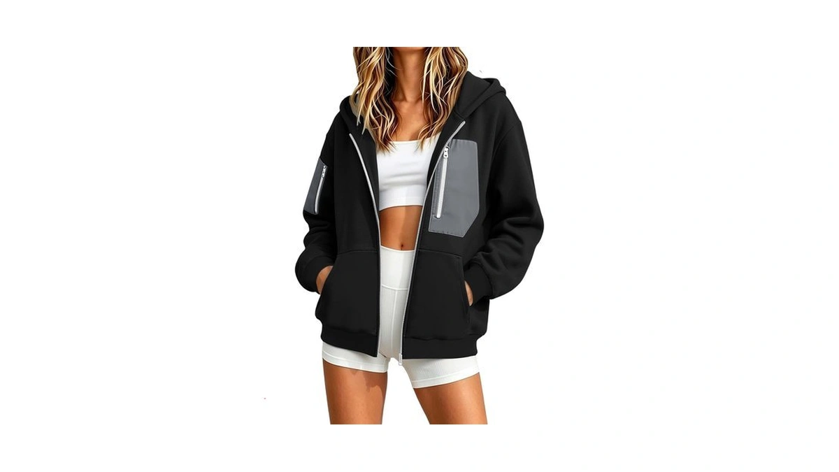 Foclmp Womens Zip Up Hoodie Fall Trendy Casual Jacket Oversized